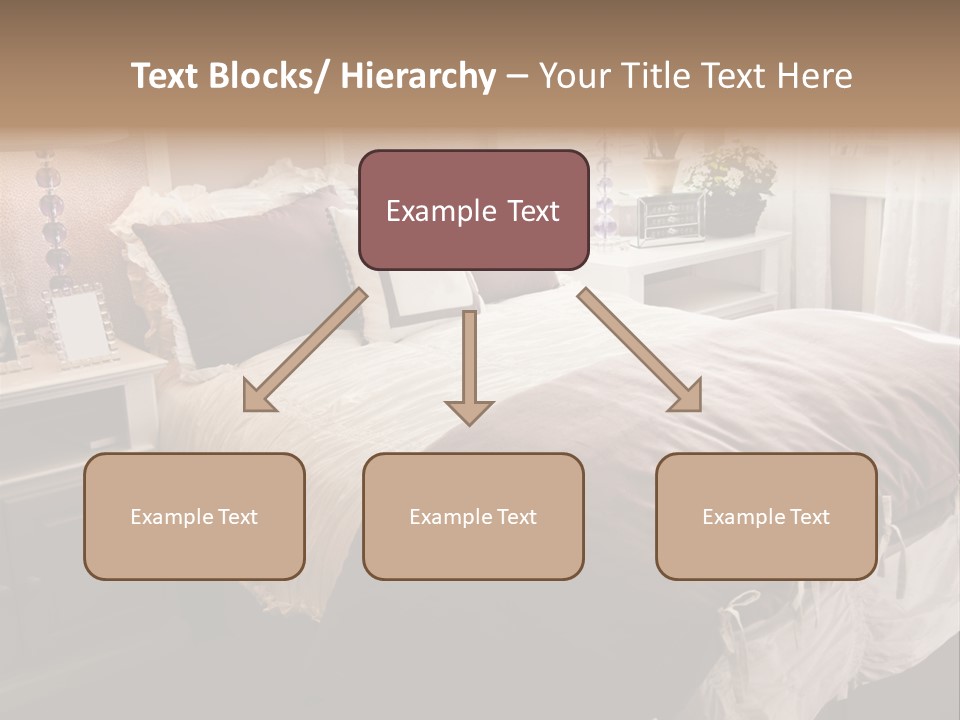 A Bedroom With A Bed, Nightstands And A Mirror PowerPoint Template
