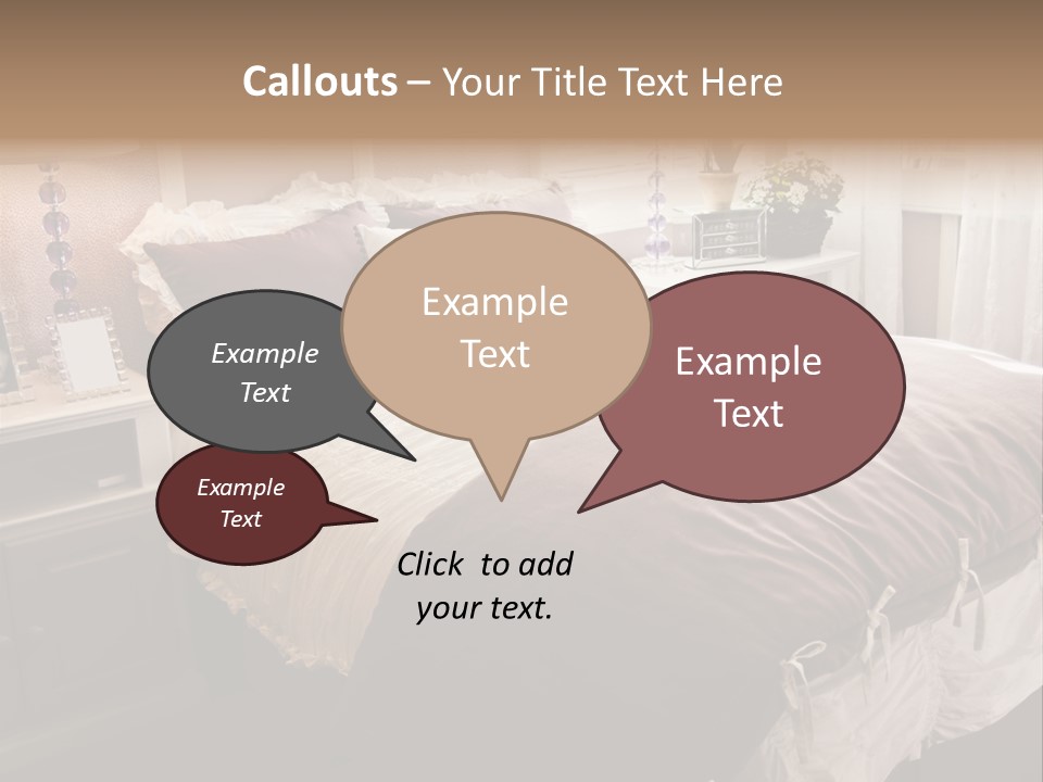 A Bedroom With A Bed, Nightstands And A Mirror PowerPoint Template