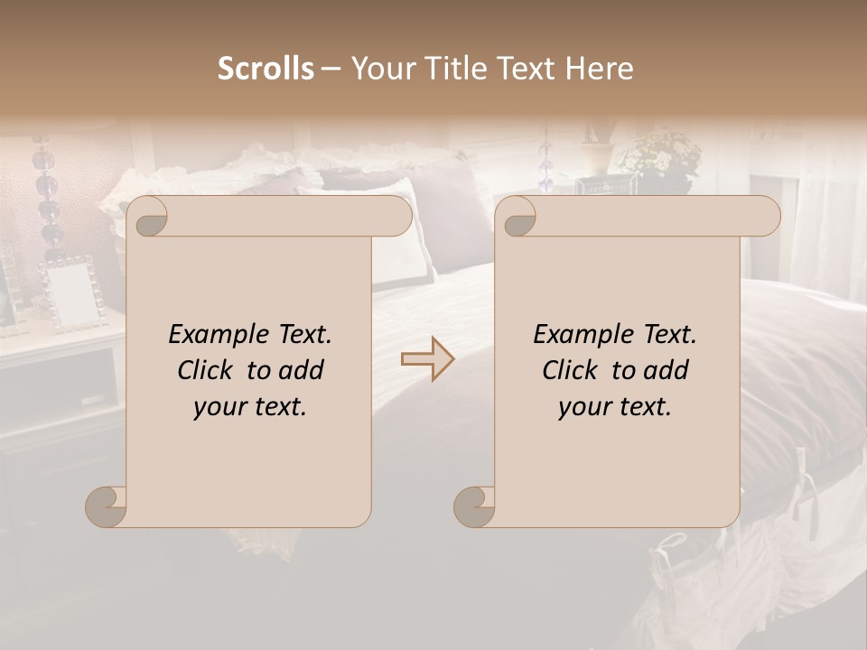 A Bedroom With A Bed, Nightstands And A Mirror PowerPoint Template