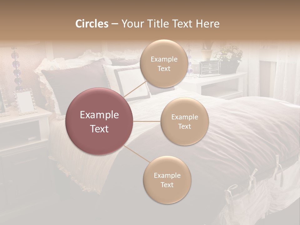 A Bedroom With A Bed, Nightstands And A Mirror PowerPoint Template