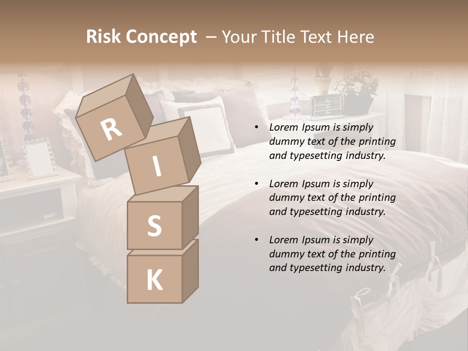 A Bedroom With A Bed, Nightstands And A Mirror PowerPoint Template