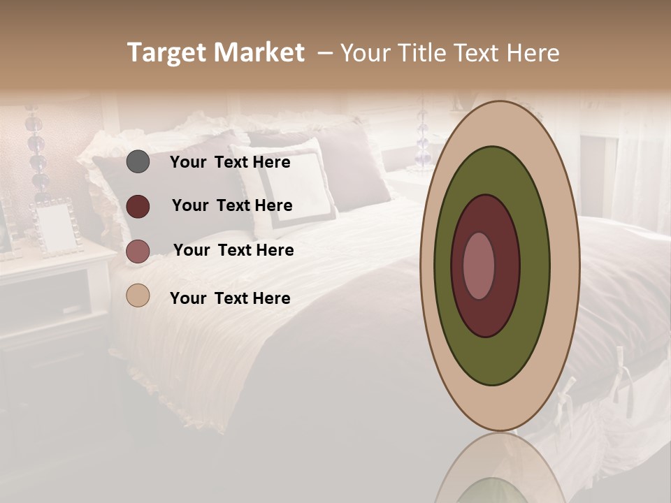 A Bedroom With A Bed, Nightstands And A Mirror PowerPoint Template