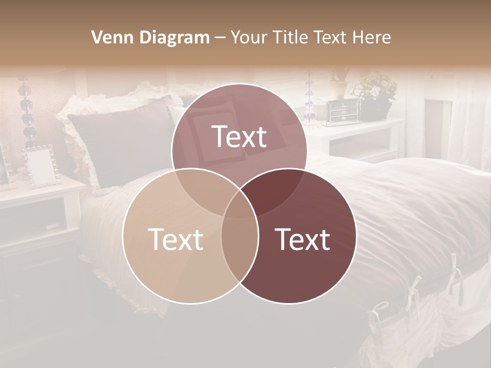 A Bedroom With A Bed, Nightstands And A Mirror PowerPoint Template