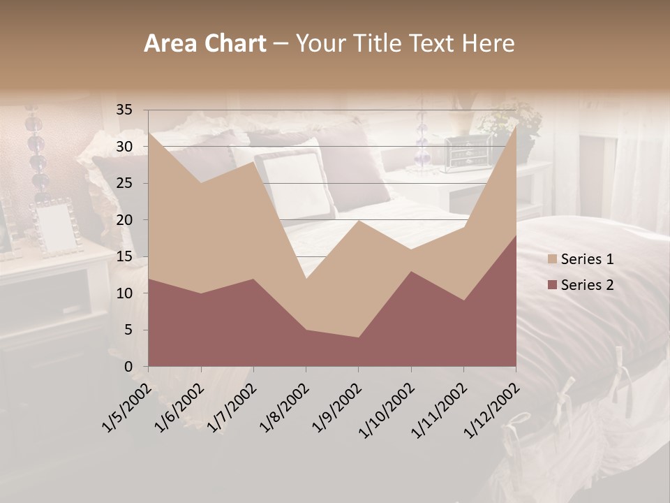 A Bedroom With A Bed, Nightstands And A Mirror PowerPoint Template