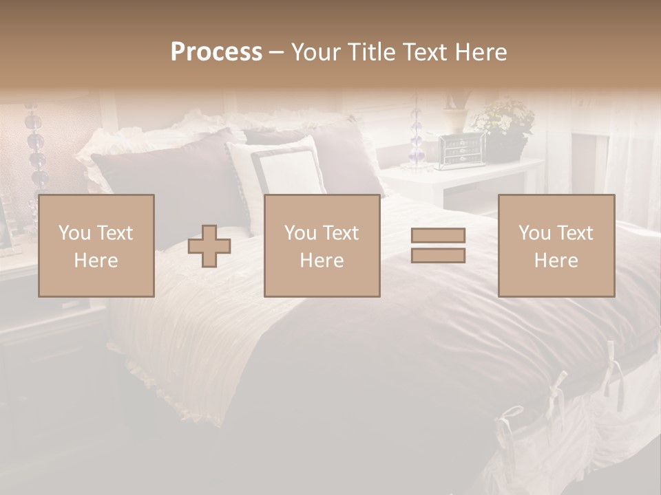 A Bedroom With A Bed, Nightstands And A Mirror PowerPoint Template