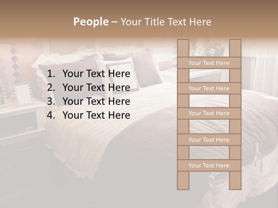 A Bedroom With A Bed, Nightstands And A Mirror PowerPoint Template