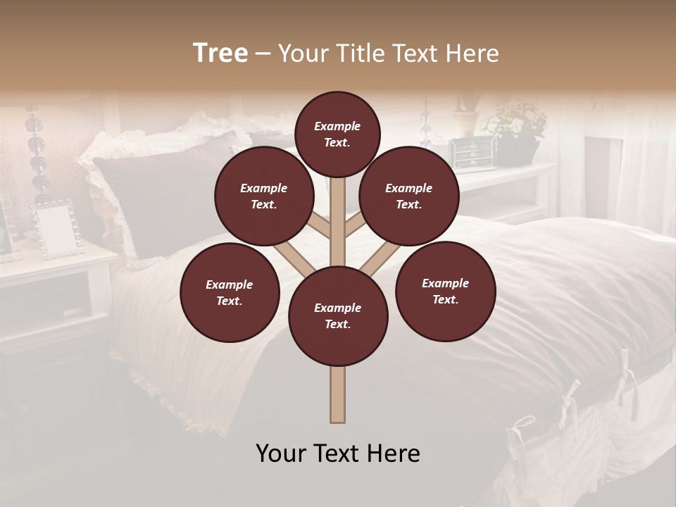 A Bedroom With A Bed, Nightstands And A Mirror PowerPoint Template