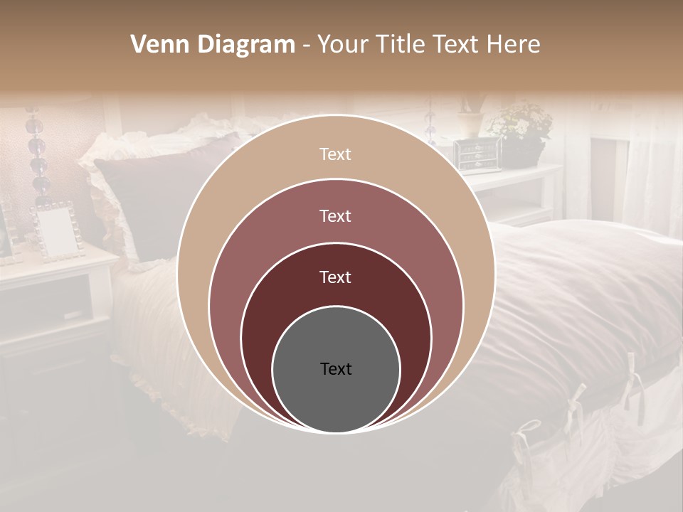 A Bedroom With A Bed, Nightstands And A Mirror PowerPoint Template
