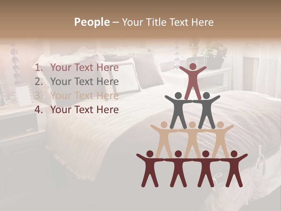 A Bedroom With A Bed, Nightstands And A Mirror PowerPoint Template