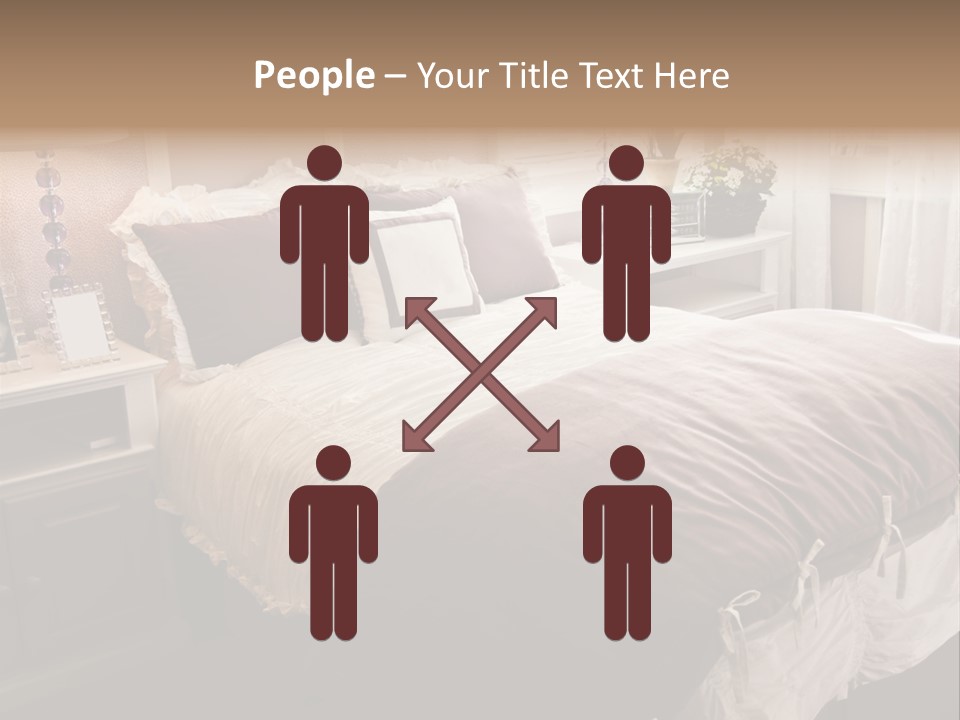 A Bedroom With A Bed, Nightstands And A Mirror PowerPoint Template