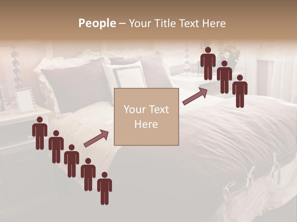 A Bedroom With A Bed, Nightstands And A Mirror PowerPoint Template