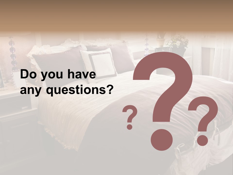 A Bedroom With A Bed, Nightstands And A Mirror PowerPoint Template