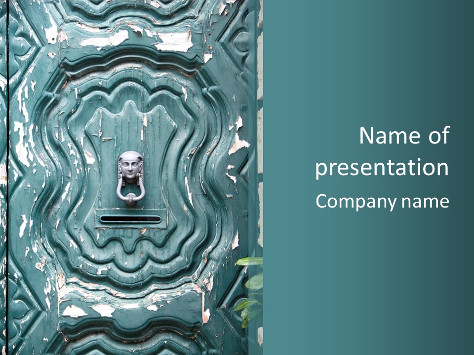 Antiqued Door And Knocker PowerPoint Template