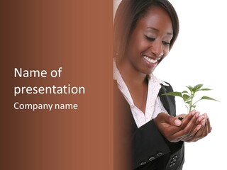 A Pretty Business Woman Holding A Growing Plant PowerPoint Template