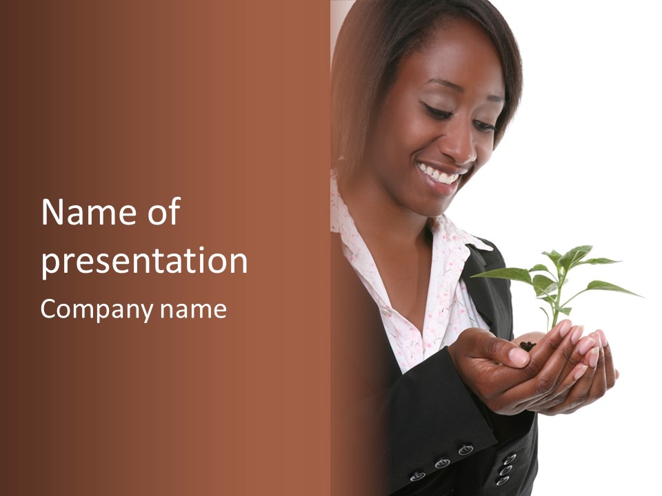 A Pretty Business Woman Holding A Growing Plant PowerPoint Template