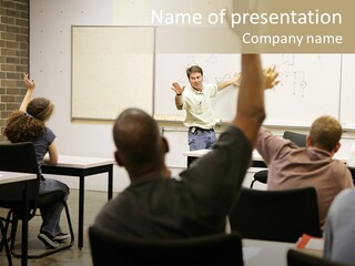 Adult Education Class Raising Hands To Ask Questions. PowerPoint Template