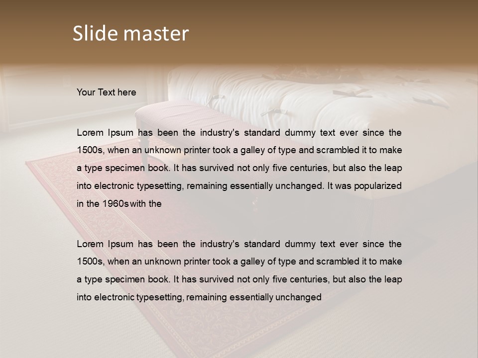 Traditional Woven Rug In Beautiful Bedroom PowerPoint Template