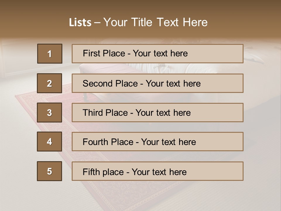 Traditional Woven Rug In Beautiful Bedroom PowerPoint Template