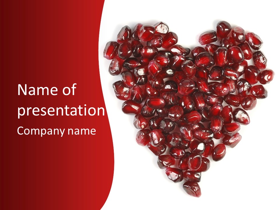 Heart Shaped Pomegranate Seeds, High Key, Vivid And Detailed PowerPoint Template