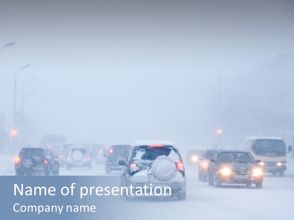 Snowstorm, Poor Visibility,Slick Roads And Lots Of Traffic. PowerPoint Template
