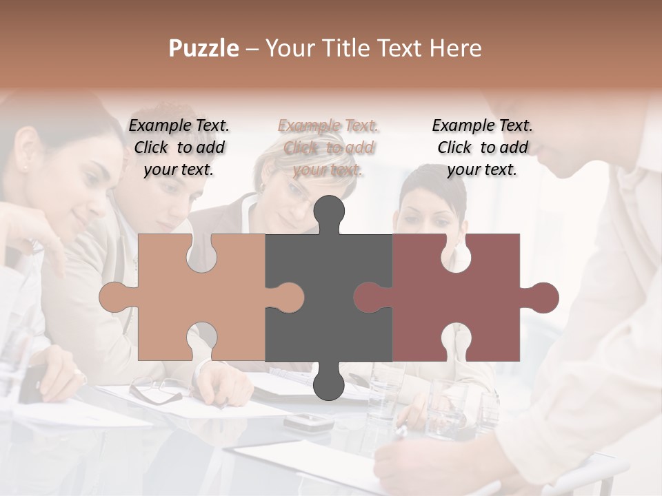 Businessman Leaning On Desk, Explaining To Four Colleagues Sitting. PowerPoint Template