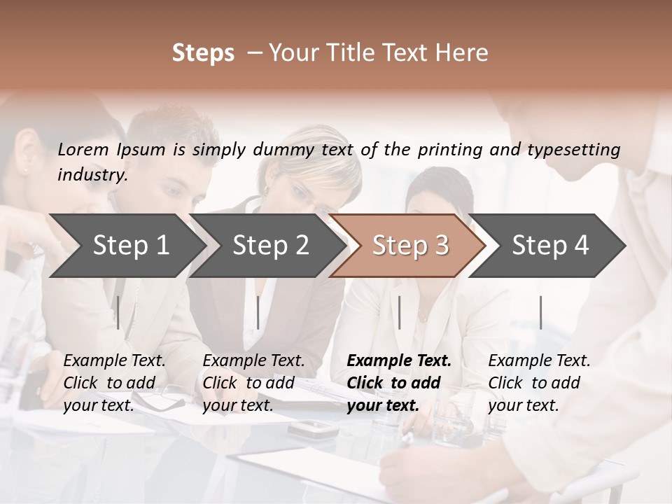 Businessman Leaning On Desk, Explaining To Four Colleagues Sitting. PowerPoint Template