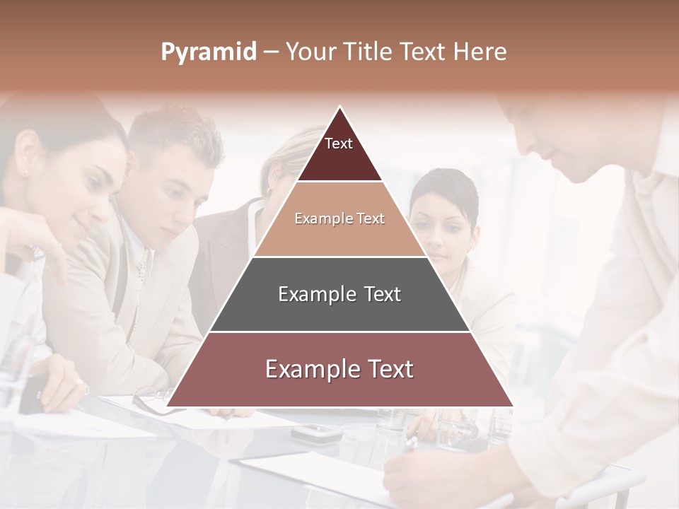 Businessman Leaning On Desk, Explaining To Four Colleagues Sitting. PowerPoint Template