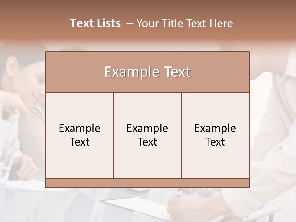 Businessman Leaning On Desk, Explaining To Four Colleagues Sitting. PowerPoint Template