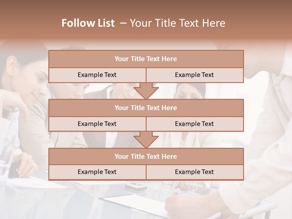 Businessman Leaning On Desk, Explaining To Four Colleagues Sitting. PowerPoint Template