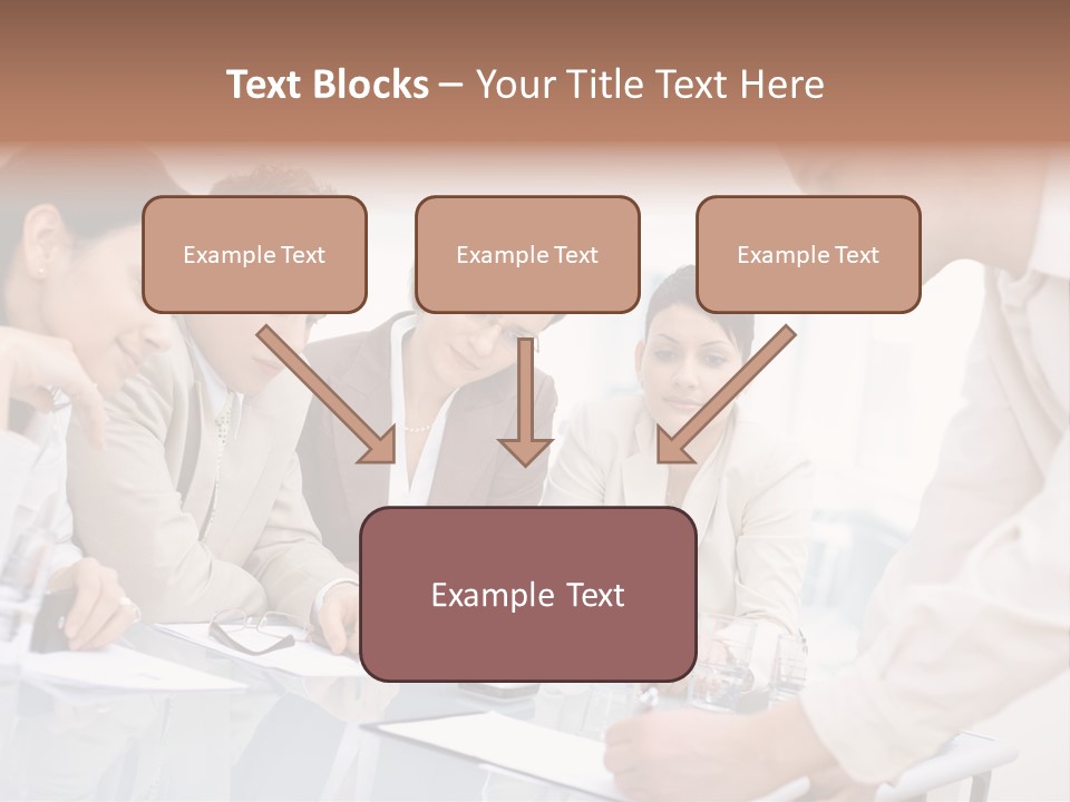 Businessman Leaning On Desk, Explaining To Four Colleagues Sitting. PowerPoint Template