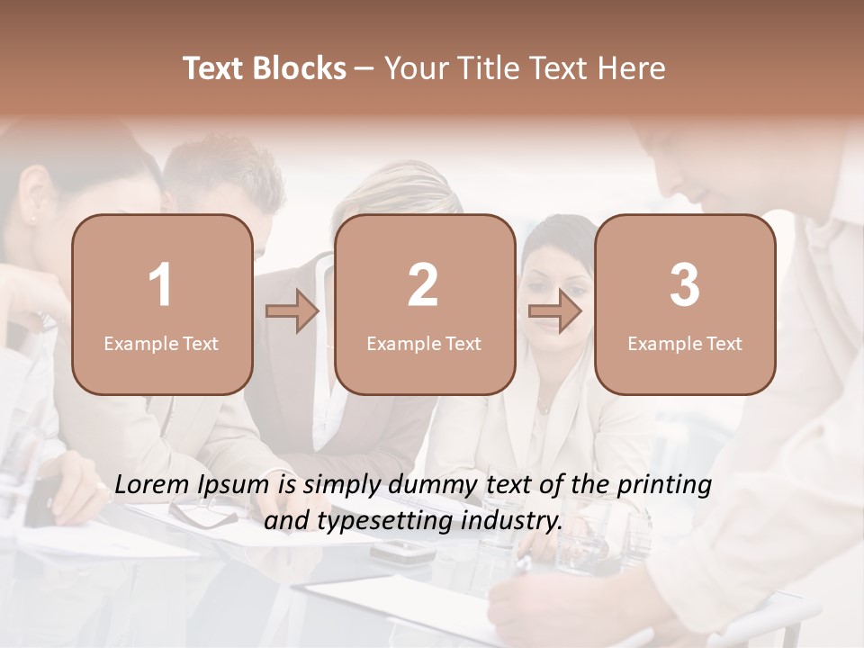 Businessman Leaning On Desk, Explaining To Four Colleagues Sitting. PowerPoint Template