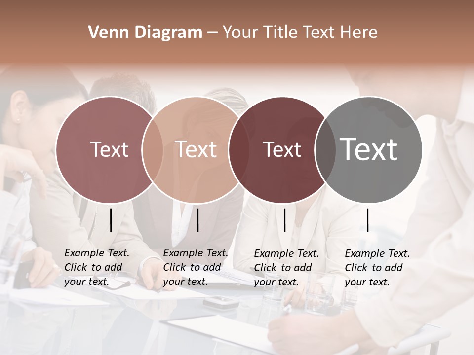 Businessman Leaning On Desk, Explaining To Four Colleagues Sitting. PowerPoint Template