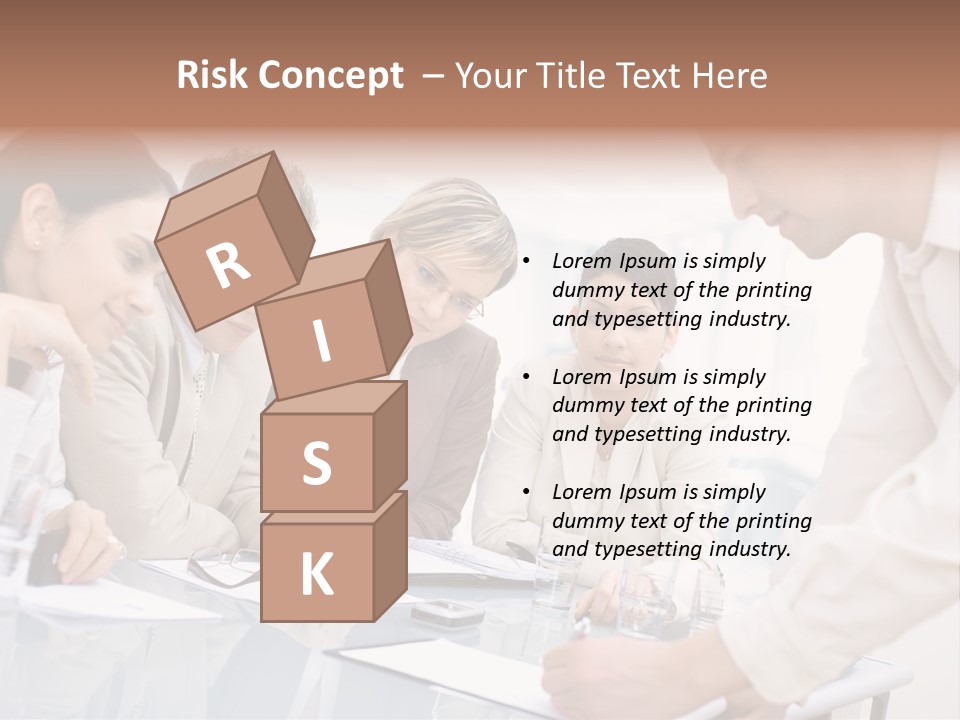 Businessman Leaning On Desk, Explaining To Four Colleagues Sitting. PowerPoint Template