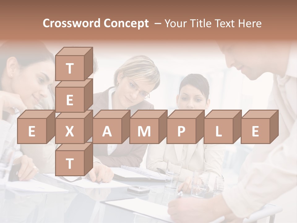 Businessman Leaning On Desk, Explaining To Four Colleagues Sitting. PowerPoint Template