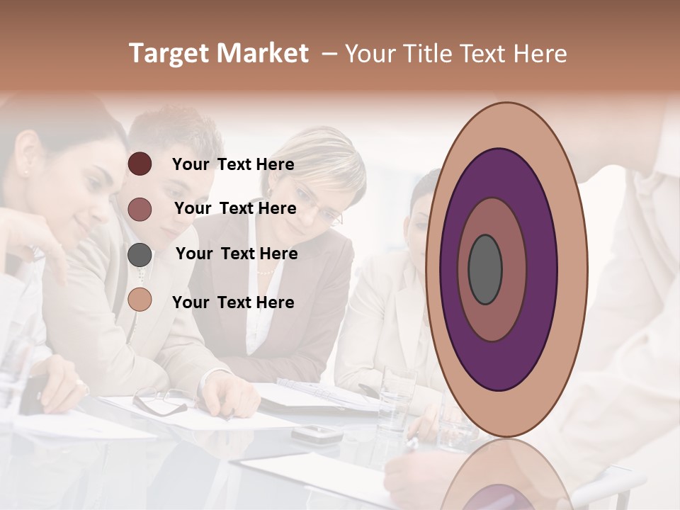 Businessman Leaning On Desk, Explaining To Four Colleagues Sitting. PowerPoint Template