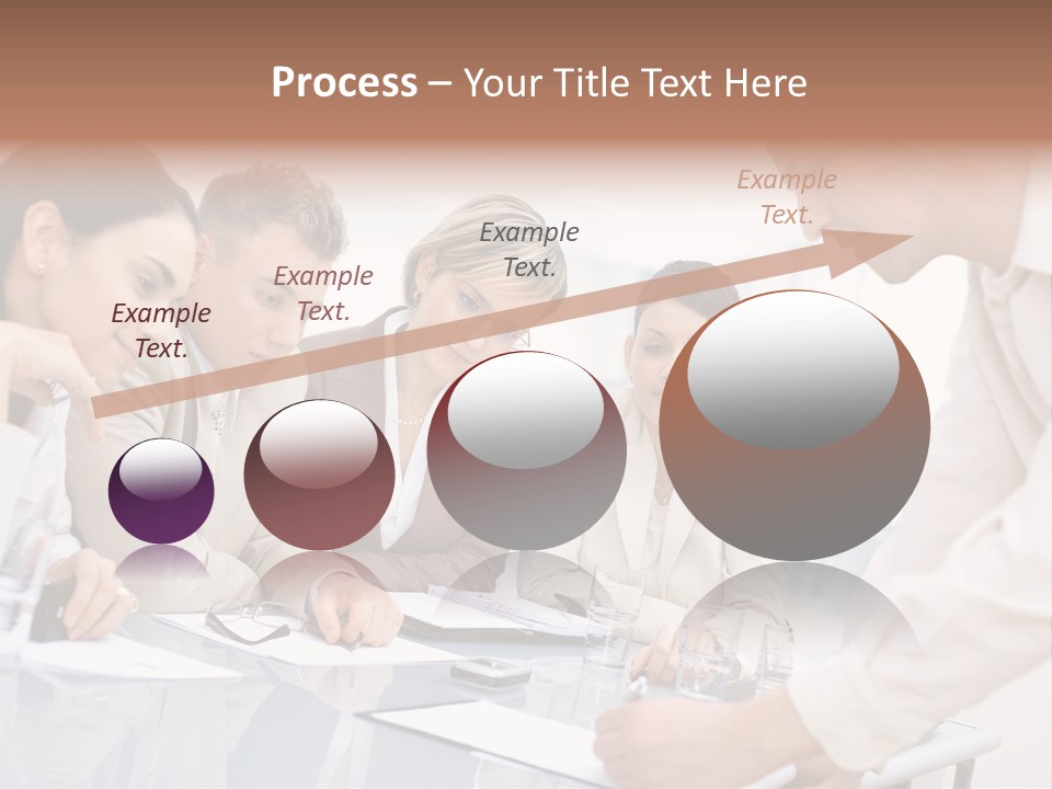 Businessman Leaning On Desk, Explaining To Four Colleagues Sitting. PowerPoint Template