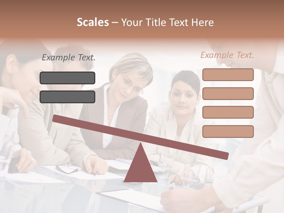 Businessman Leaning On Desk, Explaining To Four Colleagues Sitting. PowerPoint Template