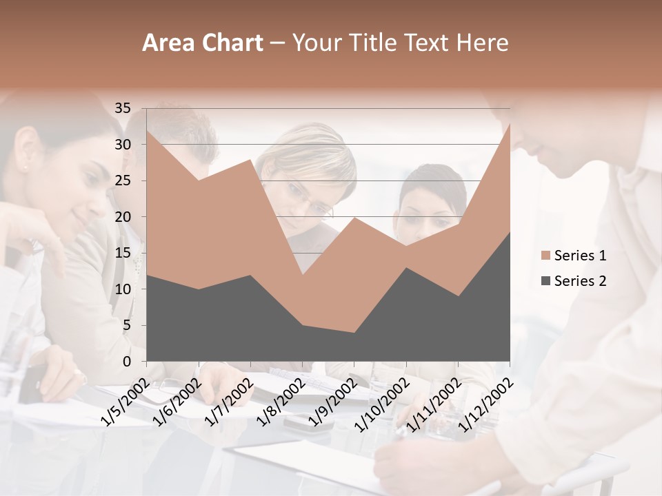 Businessman Leaning On Desk, Explaining To Four Colleagues Sitting. PowerPoint Template