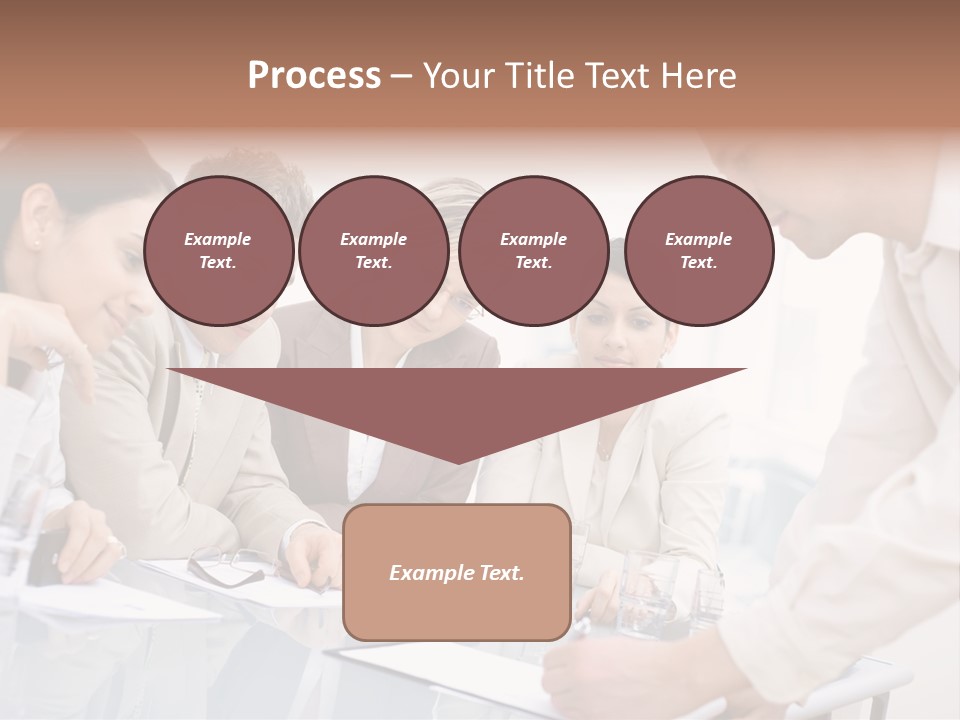 Businessman Leaning On Desk, Explaining To Four Colleagues Sitting. PowerPoint Template