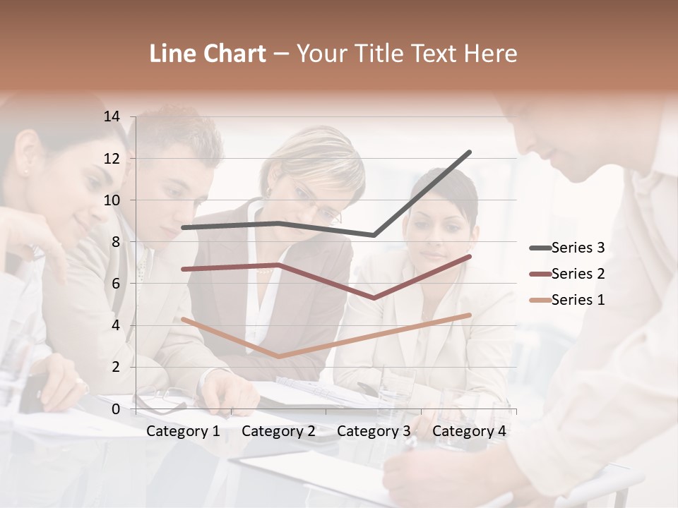 Businessman Leaning On Desk, Explaining To Four Colleagues Sitting. PowerPoint Template