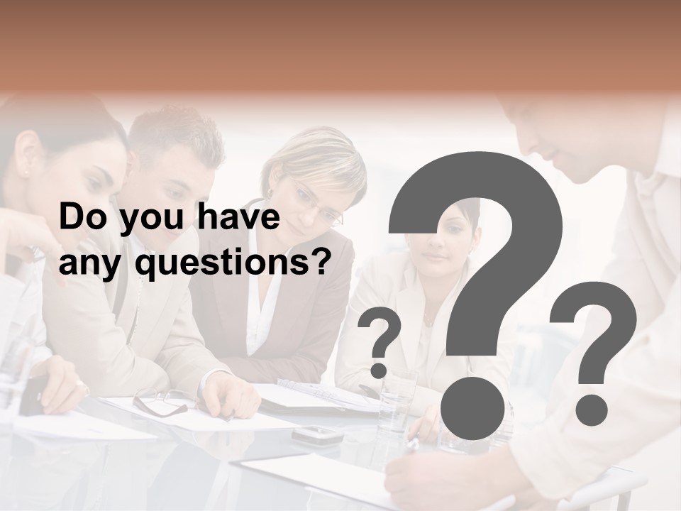 Businessman Leaning On Desk, Explaining To Four Colleagues Sitting. PowerPoint Template