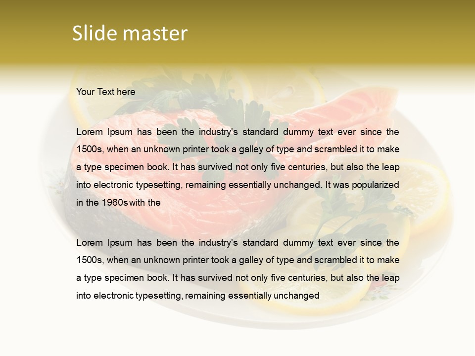 Red Salmon With Lemon And Parsley On Plate Isolated On White Background PowerPoint Template