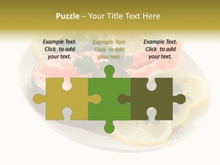 Red Salmon With Lemon And Parsley On Plate Isolated On White Background PowerPoint Template