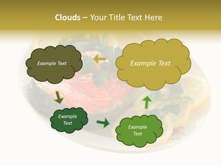 Red Salmon With Lemon And Parsley On Plate Isolated On White Background PowerPoint Template