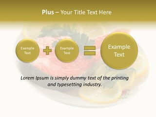 Red Salmon With Lemon And Parsley On Plate Isolated On White Background PowerPoint Template