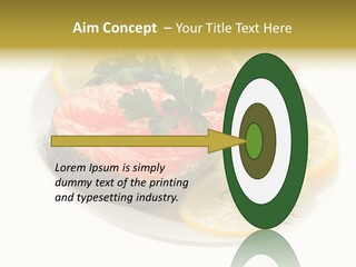 Red Salmon With Lemon And Parsley On Plate Isolated On White Background PowerPoint Template