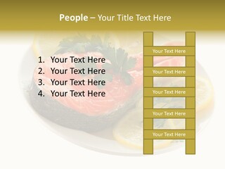 Red Salmon With Lemon And Parsley On Plate Isolated On White Background PowerPoint Template