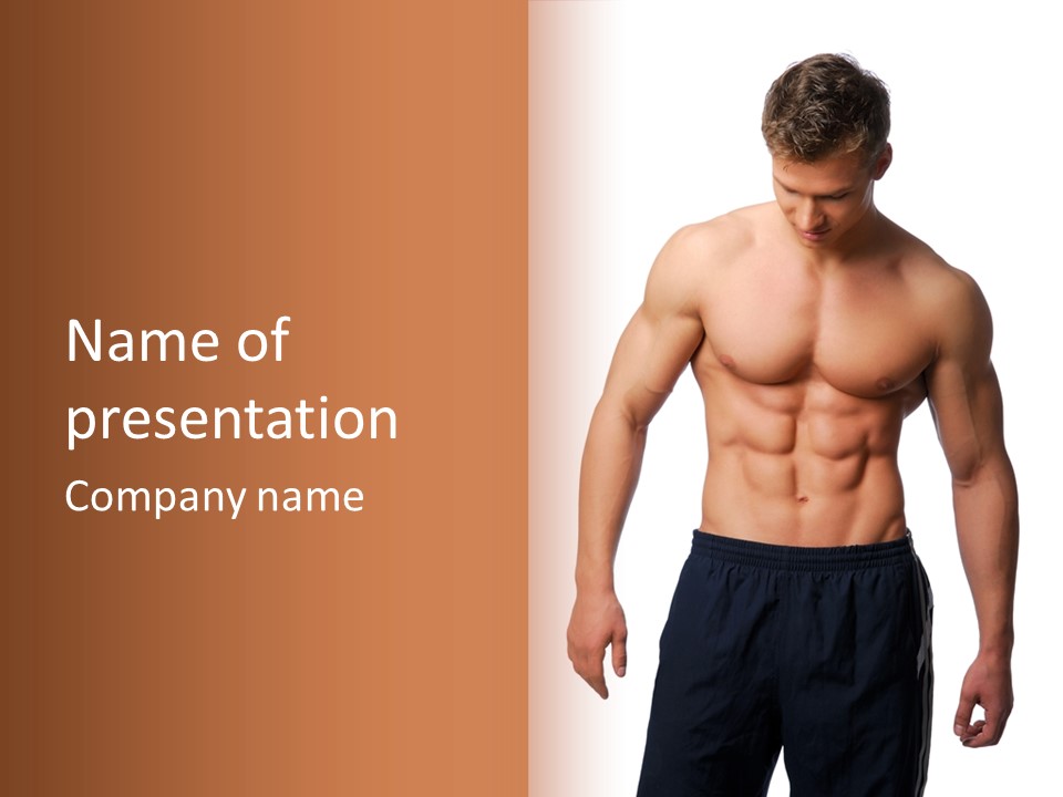 Sport And Health Body Of Young Muscular Man. Isolated On White. PowerPoint Template