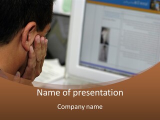 Man Looking At Computer Screen PowerPoint Template