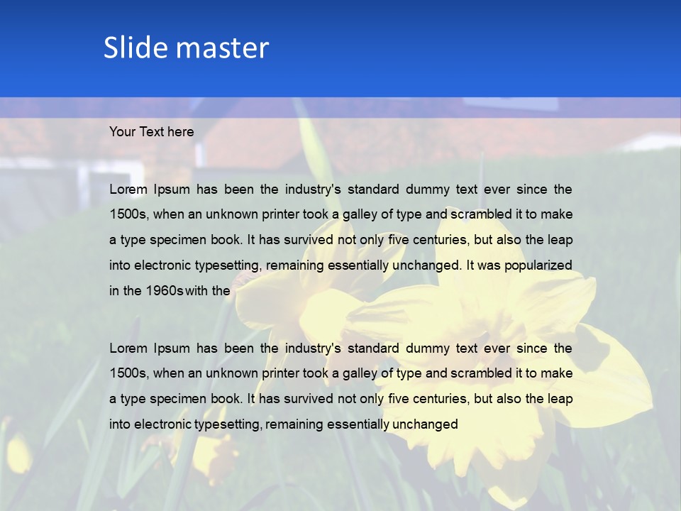 Yellow Daffodils With Blurred British Houses In The Background PowerPoint Template